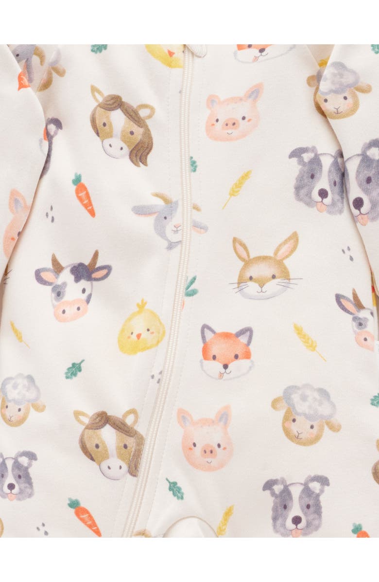 Purebaby Thick Zip Footie & Bib Set, Alternate, color, Farm Friends Print