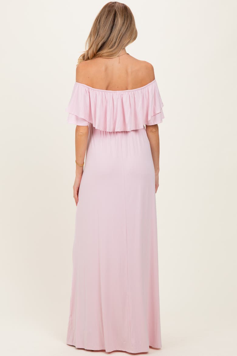 Ruffle Off Shoulder Maxi Dress, Alternate, color, Light Pink