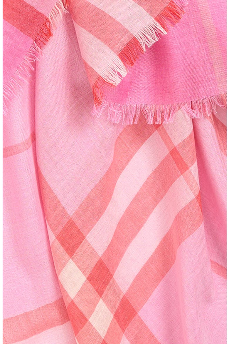 Medium Check Wool & Silk Gauze Fringe Scarf, Alternate, color, CAMI/ GLAZE PINK