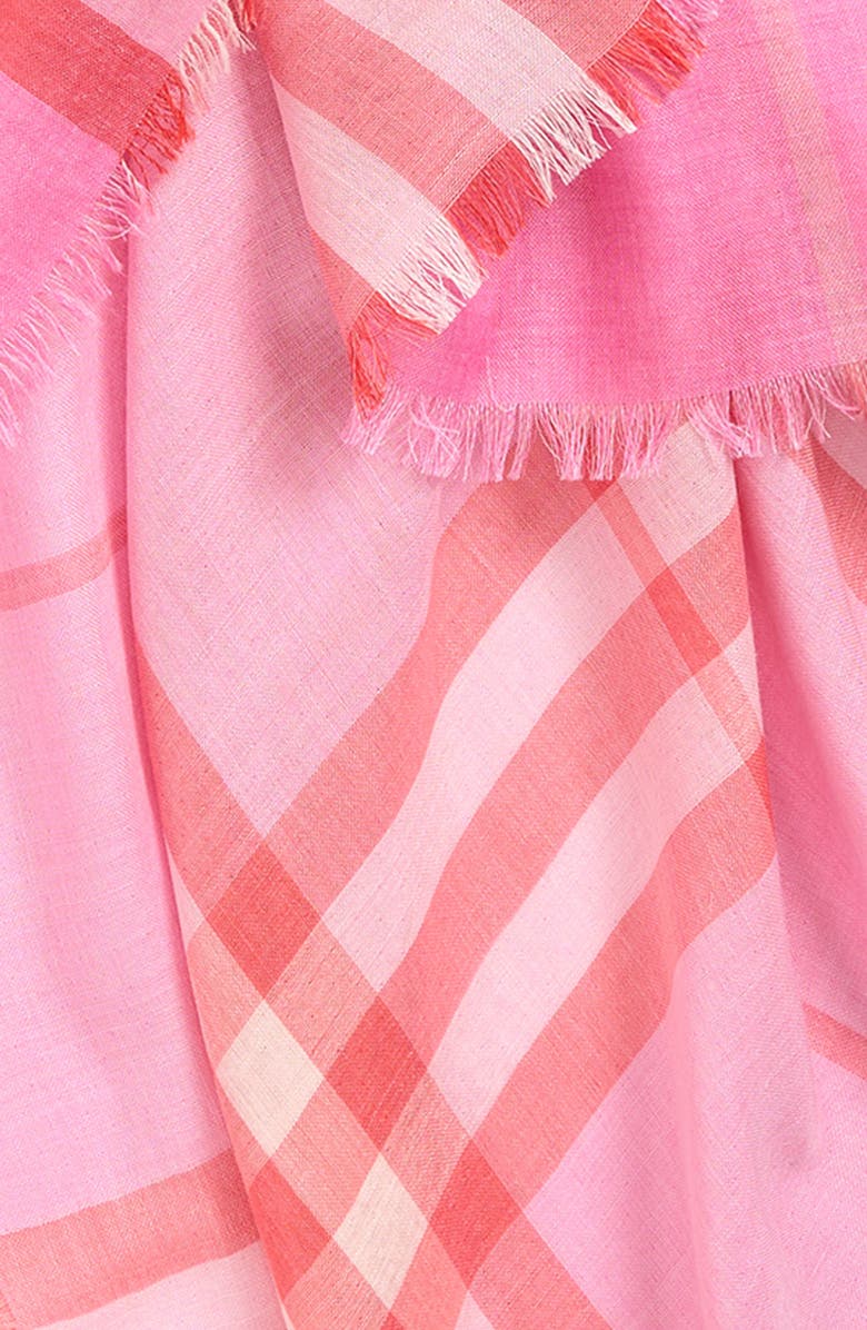 Burberry Medium Check Wool & Silk Gauze Fringe Scarf, Alternate, color, Cami/ Glaze Pink