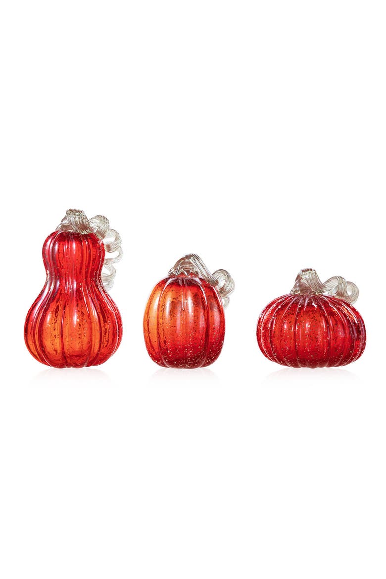 Set of 3 Glass Pumpkin & Gourd, Alternate, color, Red