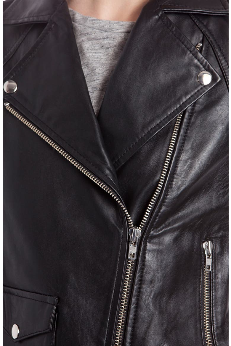 'Veinarde' Leather Moto Jacket, Alternate, color, BLACK