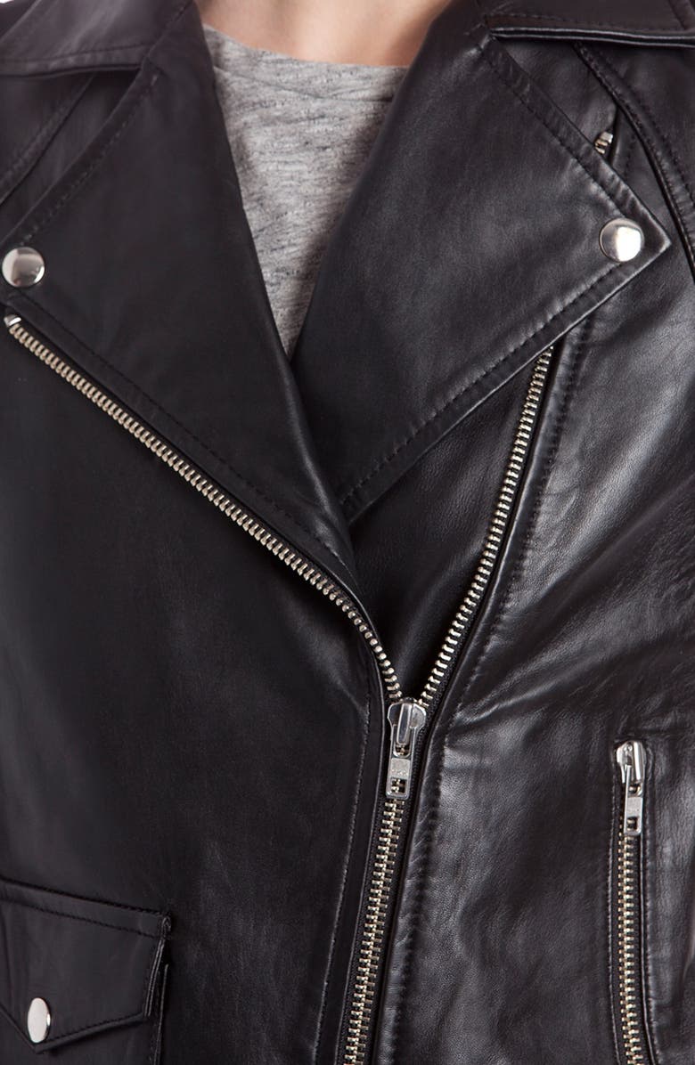 SANDRO 'Veinarde' Leather Moto Jacket, Alternate, color, Black