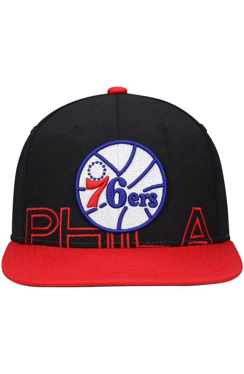 Mitchell & Ness Men's Mitchell & Ness Black/Red Philadelphia 76ers Hardwood Classics Low Big Face Snapback Hat, Alternate, color, Black