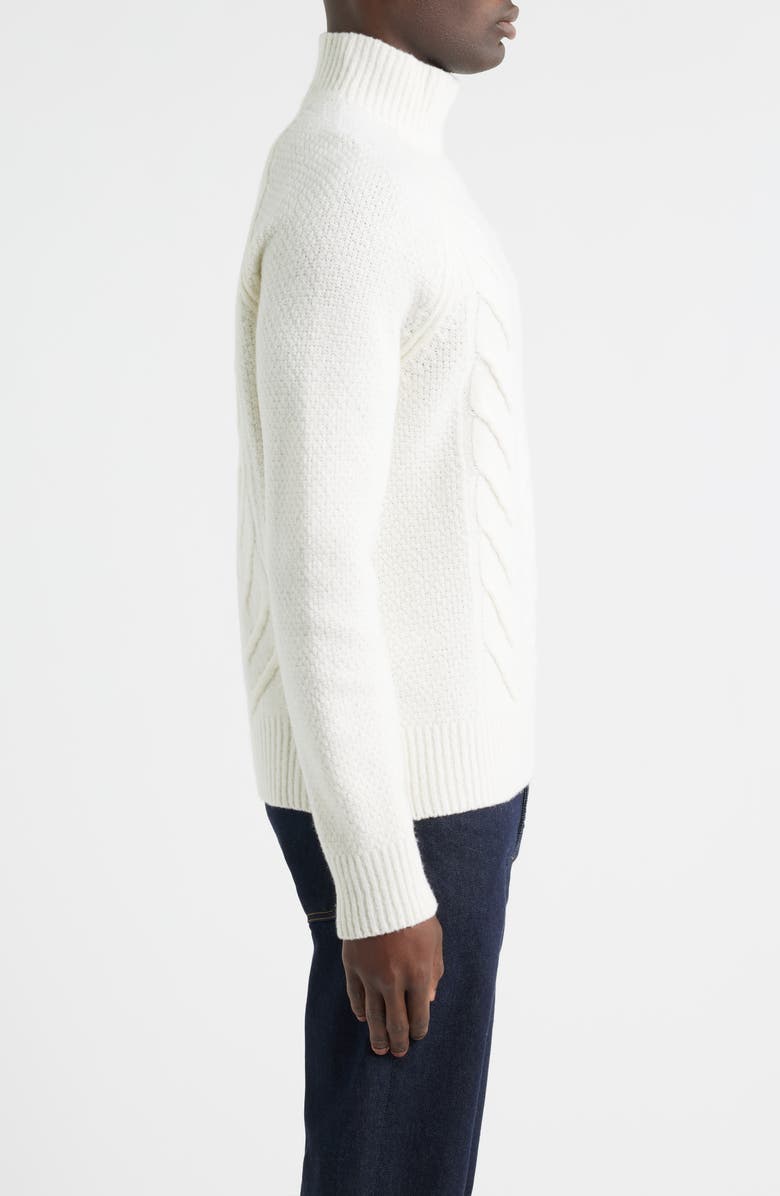 BOSS Hector Cable Virgin Wool & Silk Mock Neck Sweater, Alternate, color, Open White