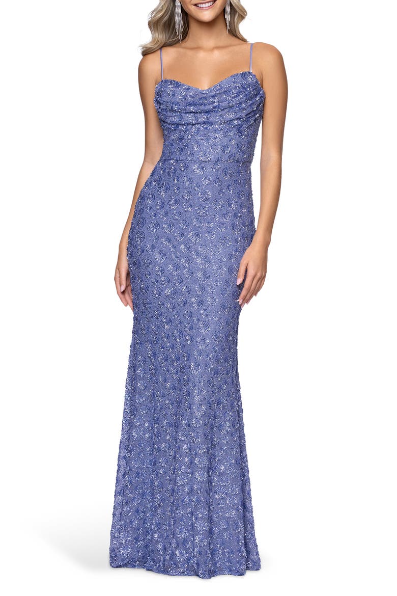 Drape Sequin Sleeveless Gown, Main, color, PERIWINKLE