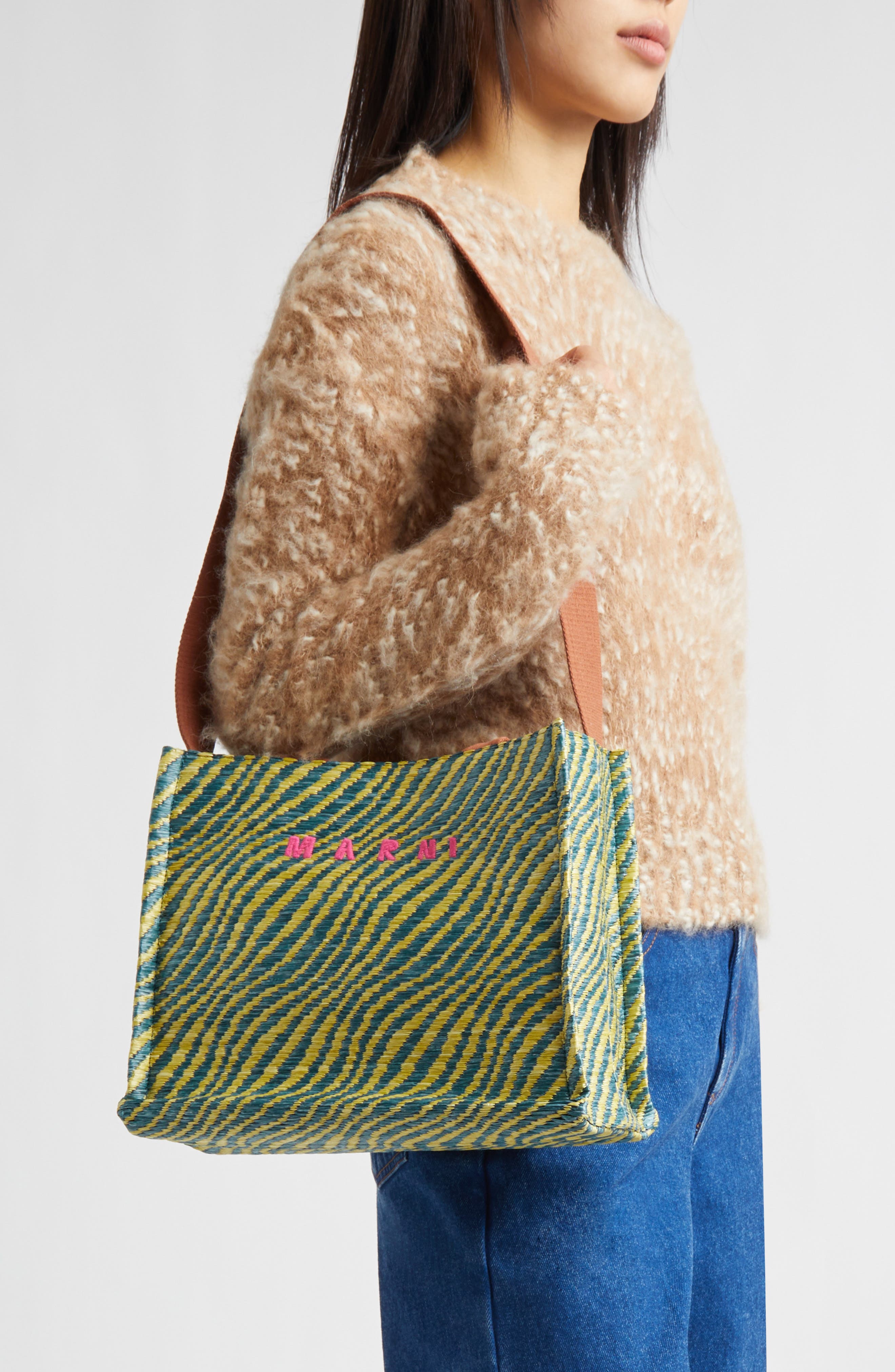 Marni Small Logo Basket Bag, Alternate, color, 00V44 Garden Green