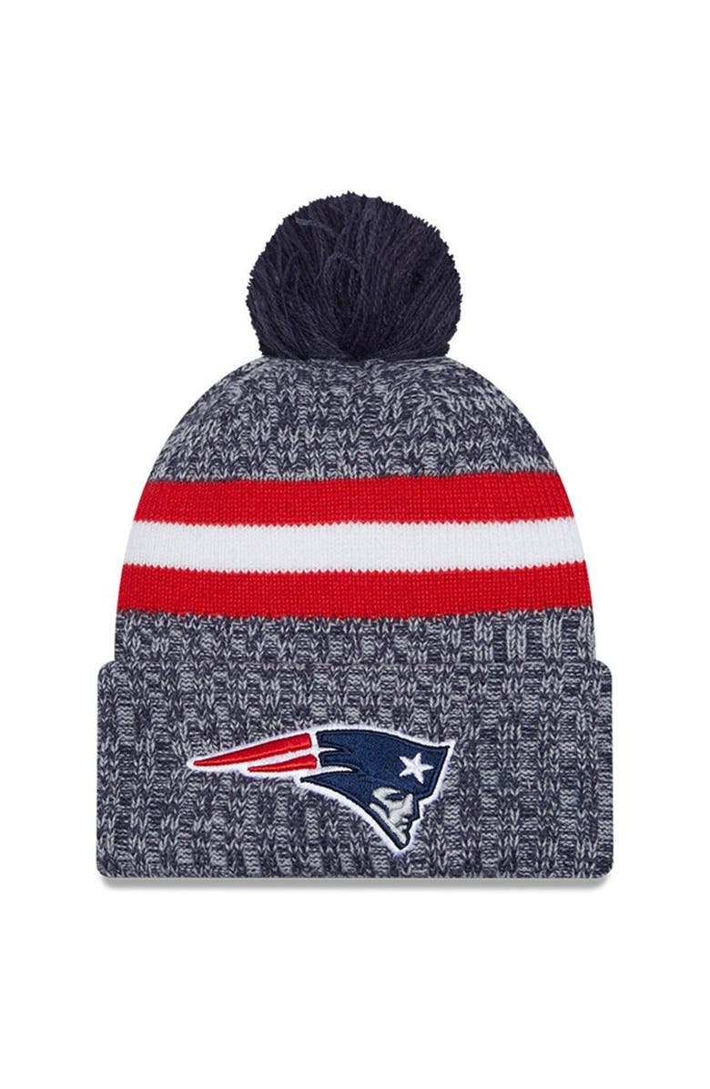 New Era Men's New Era Navy New England Patriots 2023 Sideline Cuffed Knit Hat With Pom, Main, color, Navy