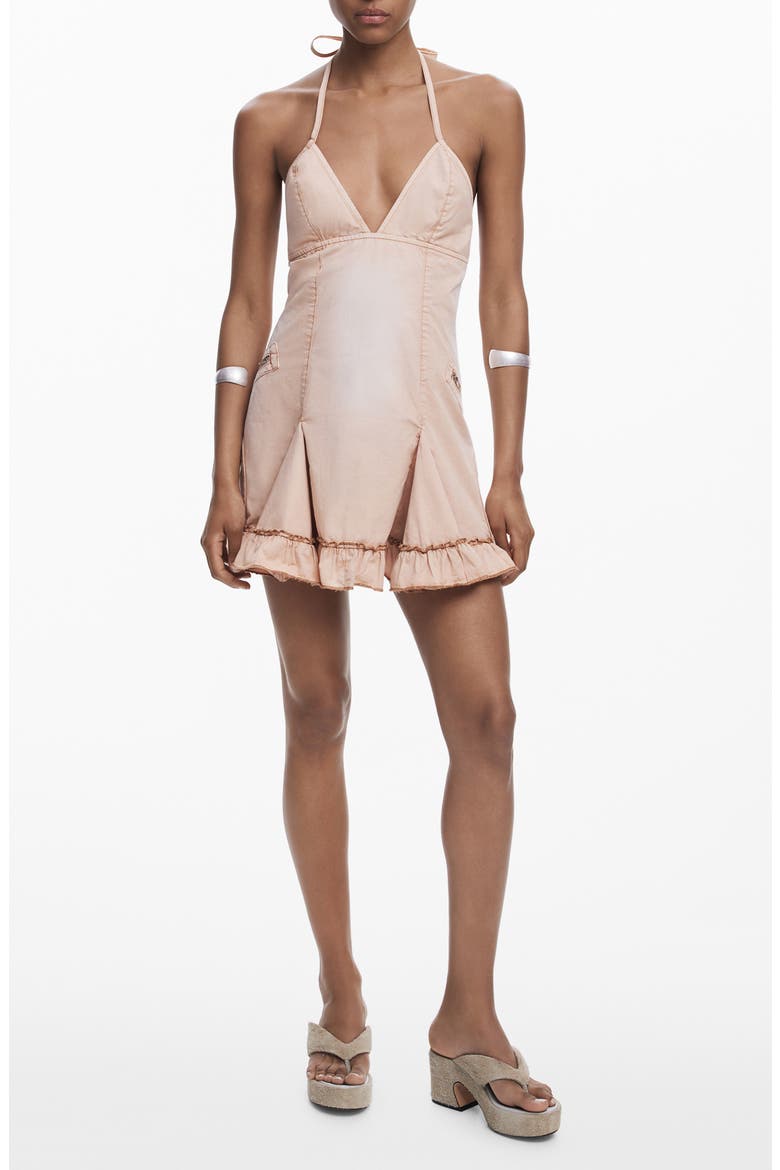 Ruffle Halter Cotton Minidress, Main, color, PINK