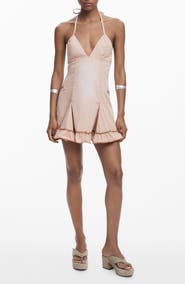 Desigual Ruffle Halter Cotton Minidress
