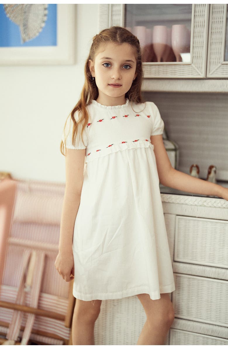 The Umbrella Academy Floral Embroidered Ruffle Shirred Dress, Alternate, color, White/Red