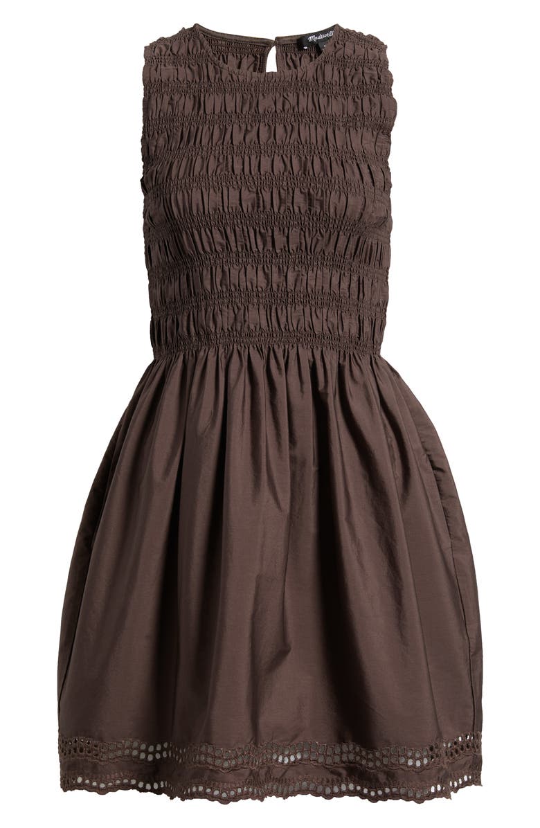 Madewell The Embroidered Melody Smocked Minidress, Main, color, Chocolate Plum