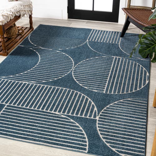 Jonathan Y Nordby High-low Geometric Arch Scandi Striped Indoor/outdoor Area Rug In Navy/cream