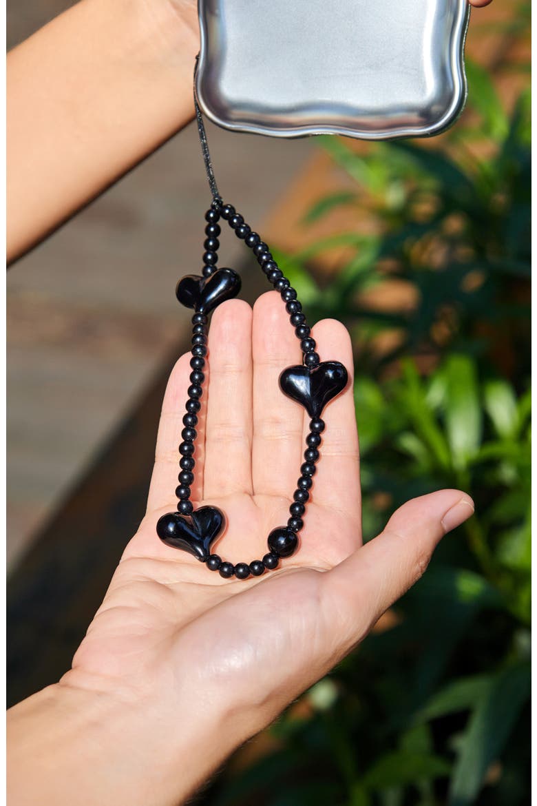 Heart Beaded Phone Charm, Alternate, color, BLACK
