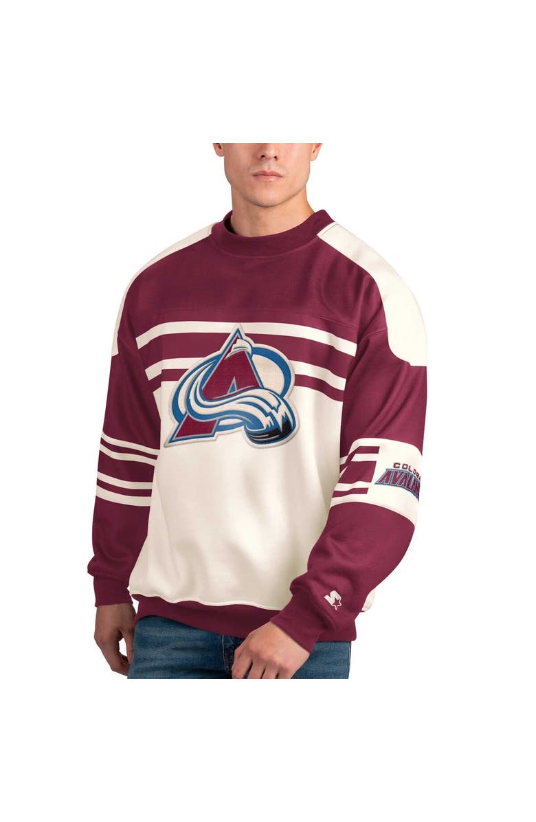 STARTER Men's Starter White Colorado Avalanche Defense Fleece Crewneck Pullover Sweatshirt, Alternate, color, White