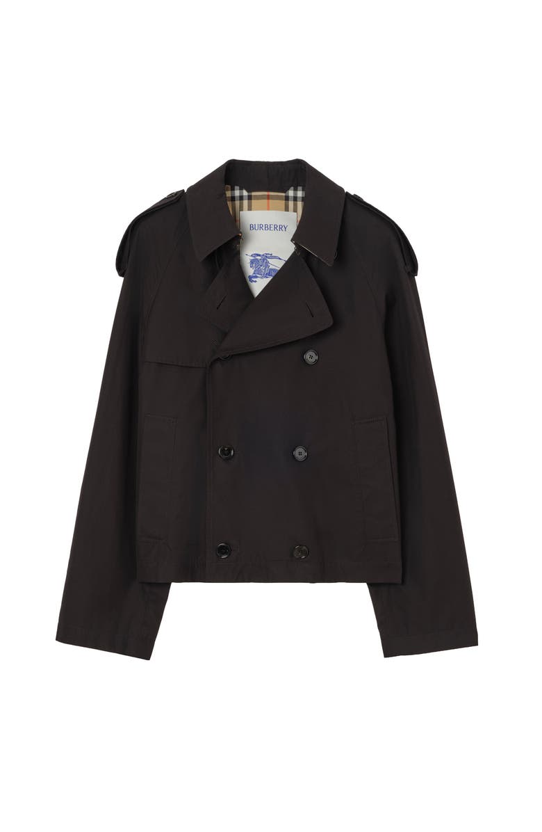Burberry Cropped Tropical Gabardine Leadenham Trench Coat, Main, color, Black