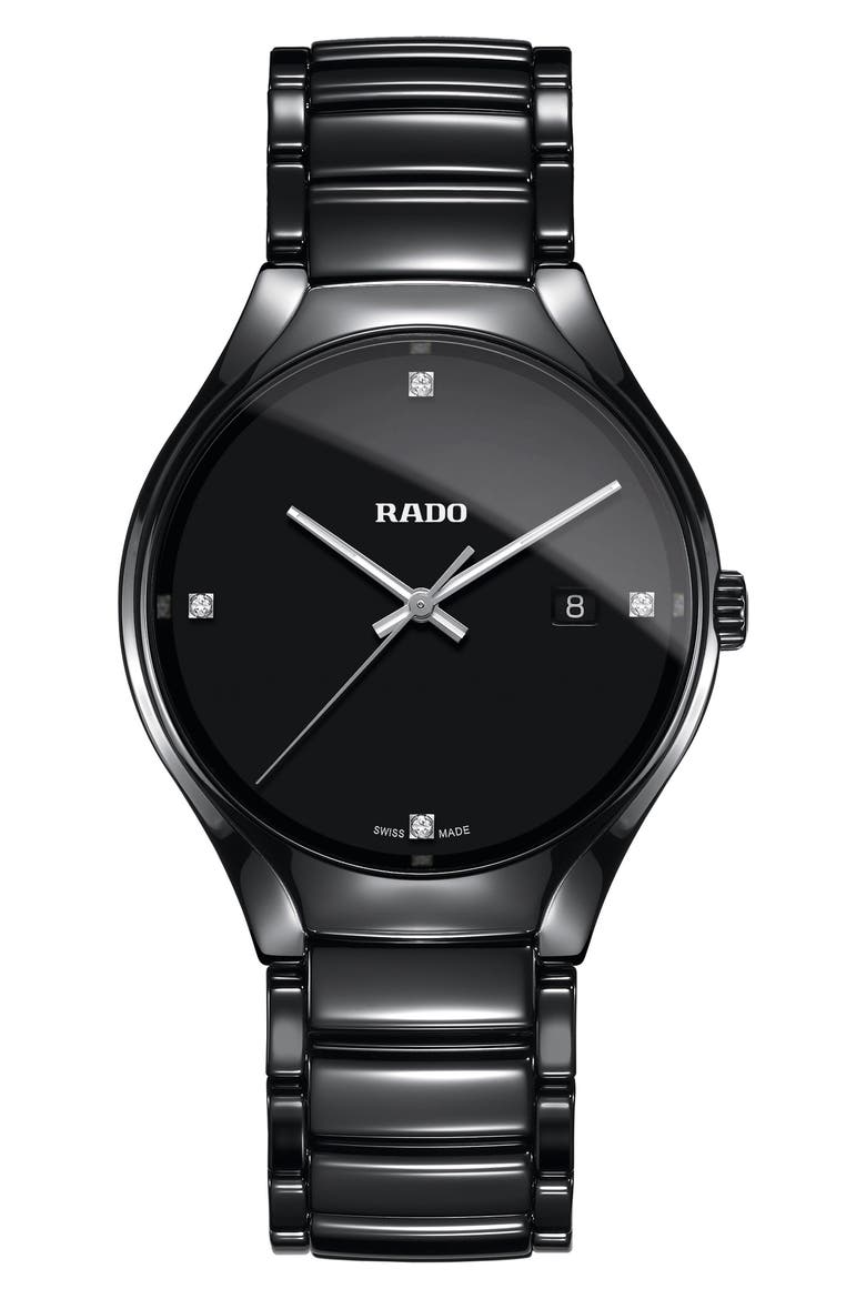 True Diamond Ceramic Bracelet Watch, 40mm, Main, color, BLACK