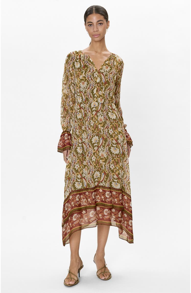Rebecca Taylor Isha Long  Sleeve Dress, Main, color, Pesto Combo