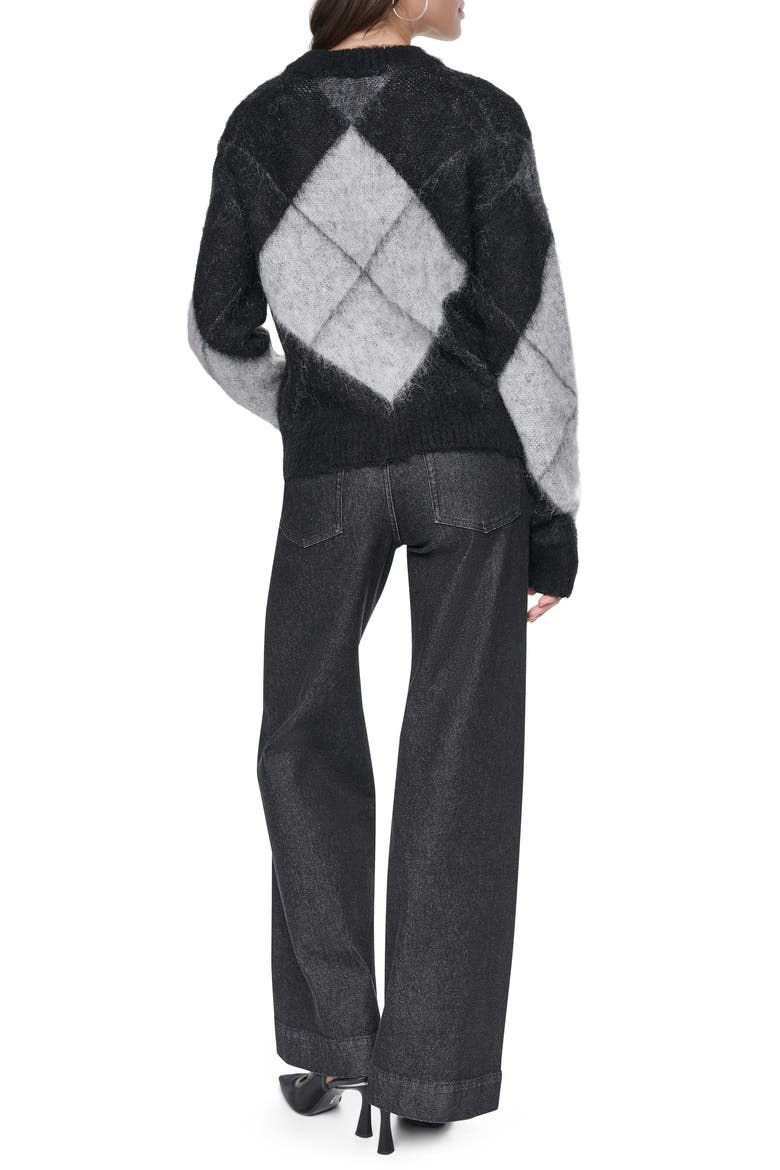 Brushed Argyle Intarsia Crewneck Sweater, Alternate, color, BLACK/ IVORY