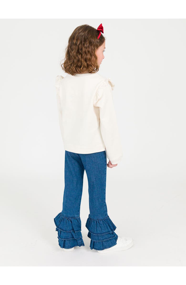 RuffleButts Girls Denim Flare Pants, Alternate, color, Medium Wash