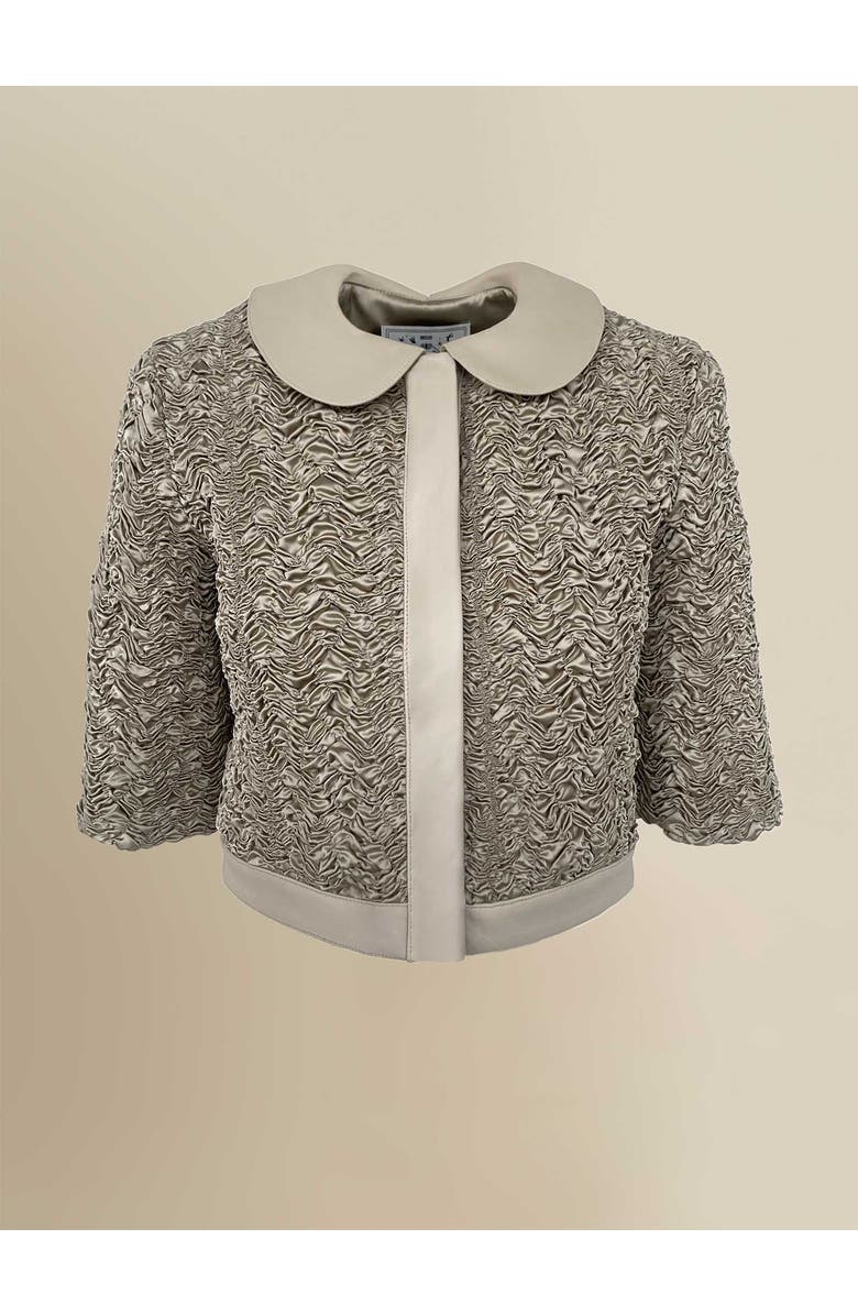 Contessa Mills Blair Whimsical Feminine Lambskin-Trim Cardigan, Main, color, Dark Champagne