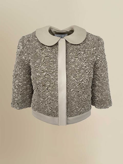 Blair Whimsical Feminine Lambskin-Trim Cardigan
