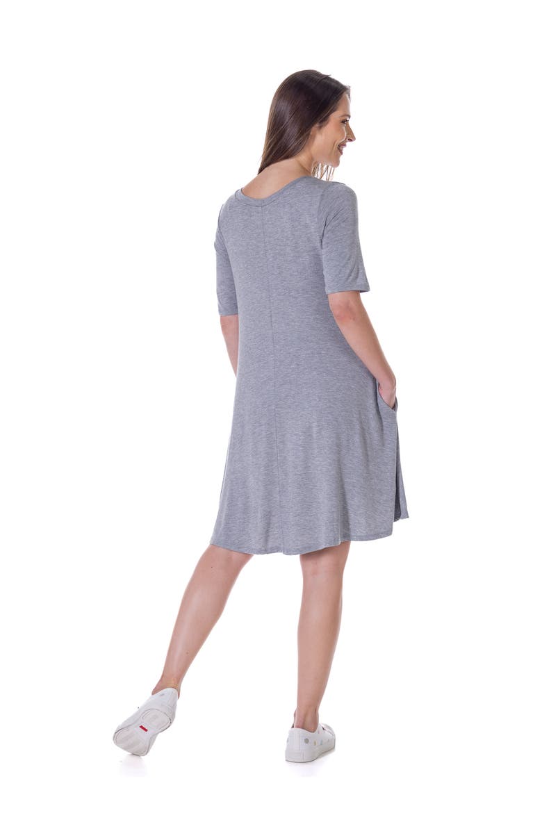 24seven Comfort Apparel Scoop Neck Elbow Sleeve Knee Legth Dress, Alternate, color, Heather