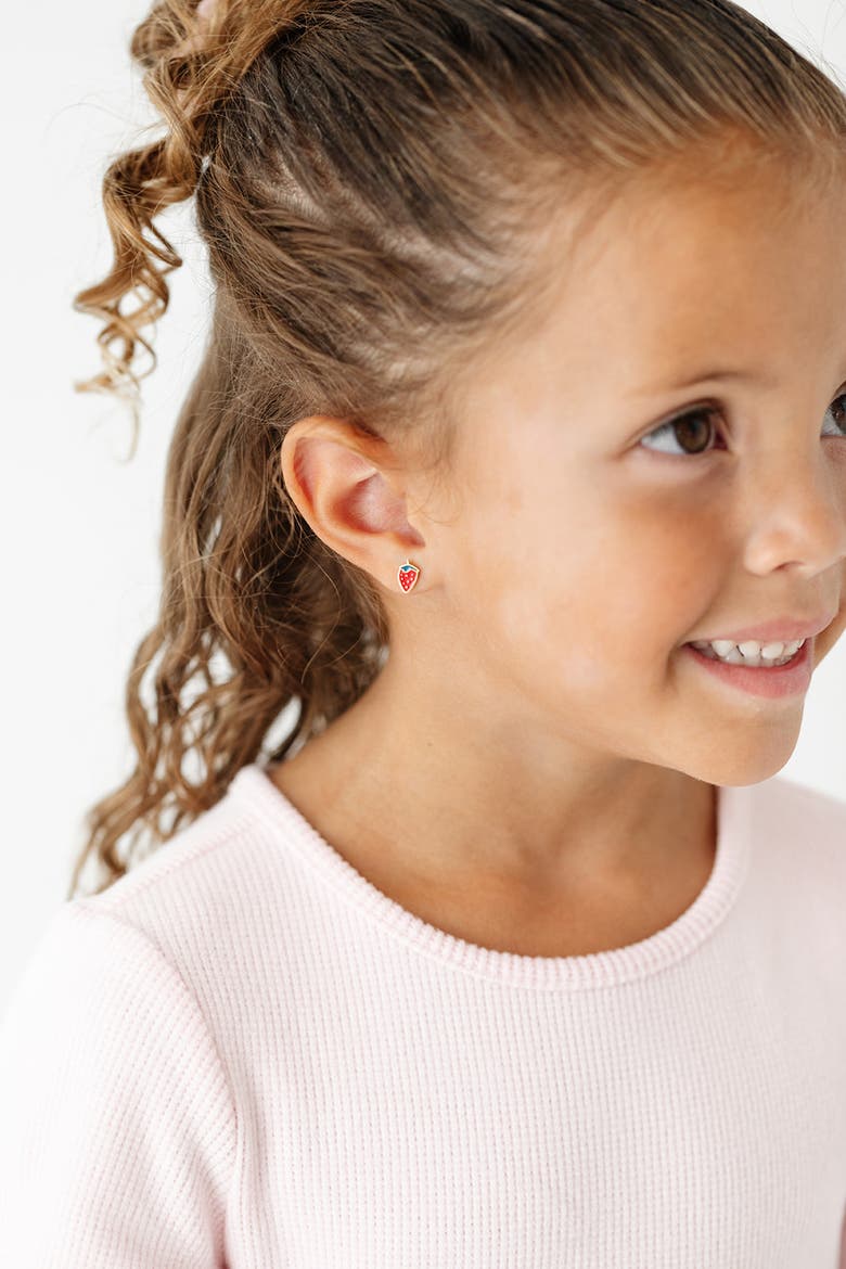 Girls' Strawberry Hypoallergenic Flatback Stud Earrings, Alternate, color, Red