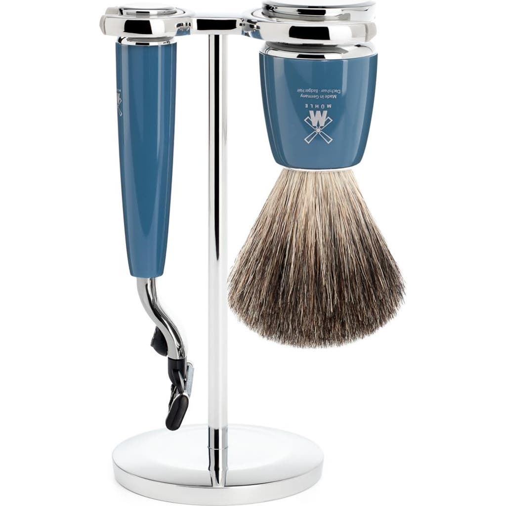 Mühle Rytmo Petrol Blue 3 Pc. Pure Badger / Mach3 Shaving Set In Blue