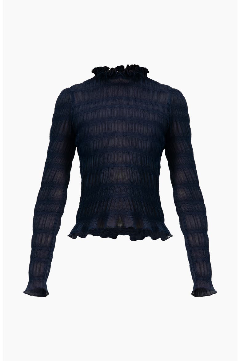 See-Through Long Sleeve High Neck Blouse, Alternate, color, Navy Blue