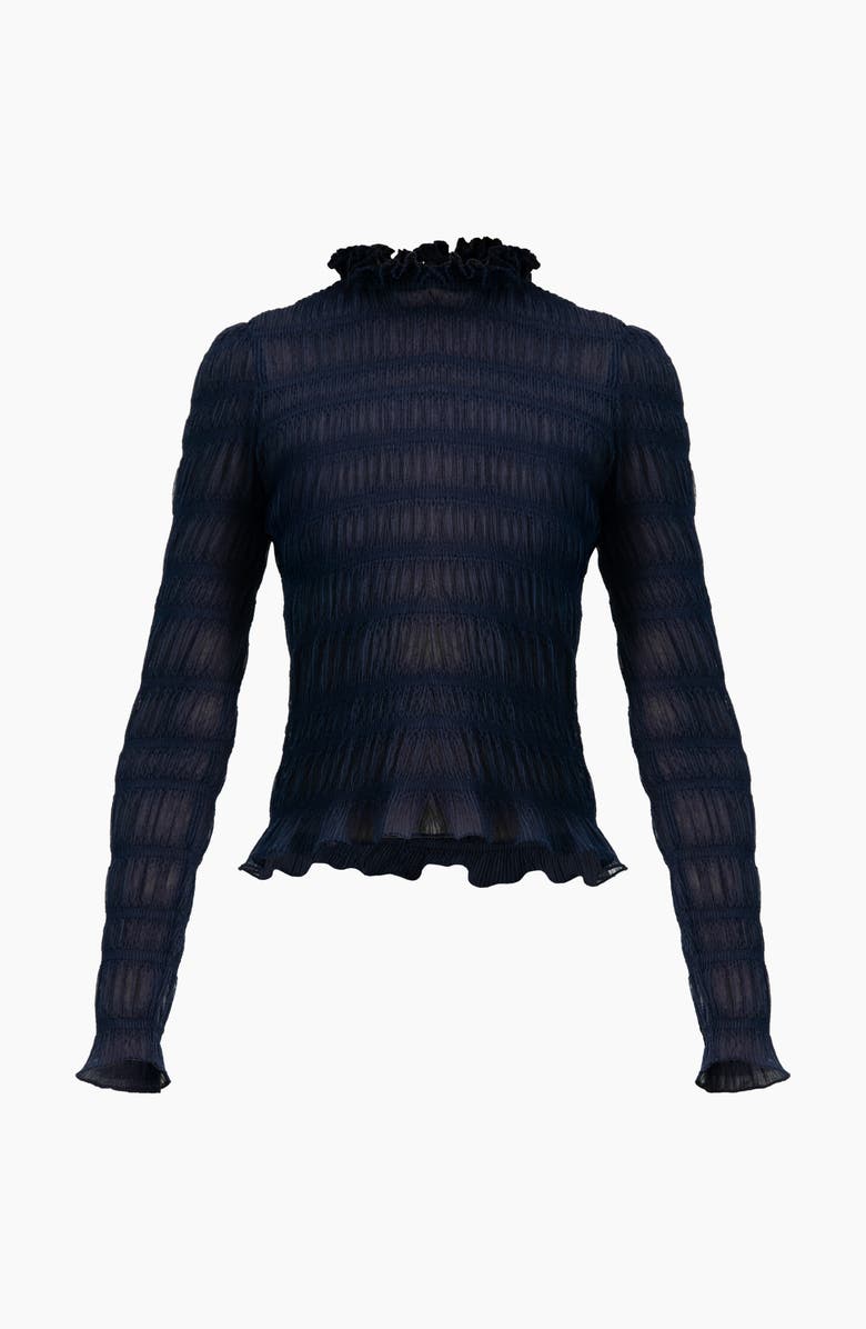 IVONNE See-Through Long Sleeve High Neck Blouse, Alternate, color, Navy Blue