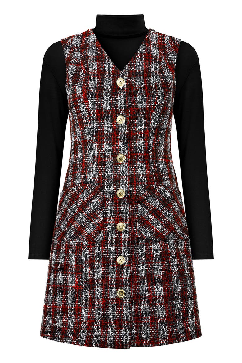 Sleeveless Tweed Dress, Alternate, color, RED PLAID
