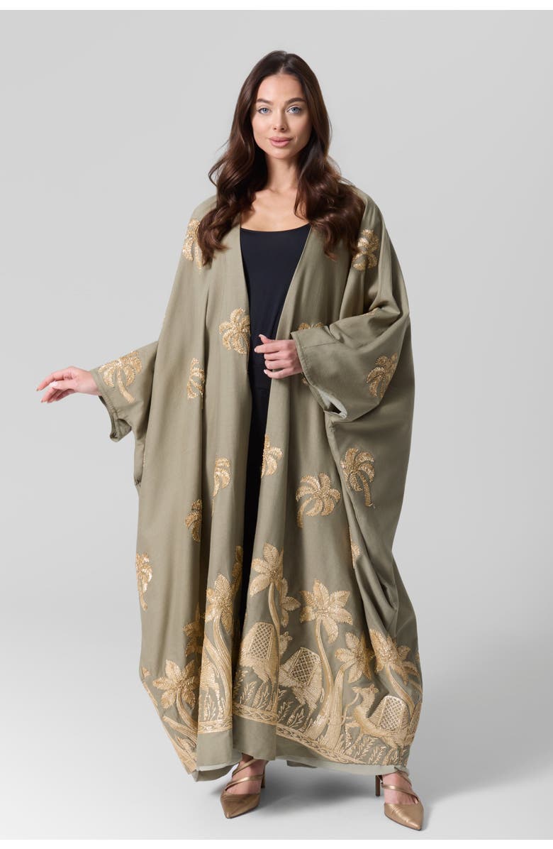 Le Fafo Luna Embroidered Linen Kaftan Abaya, Main, color,