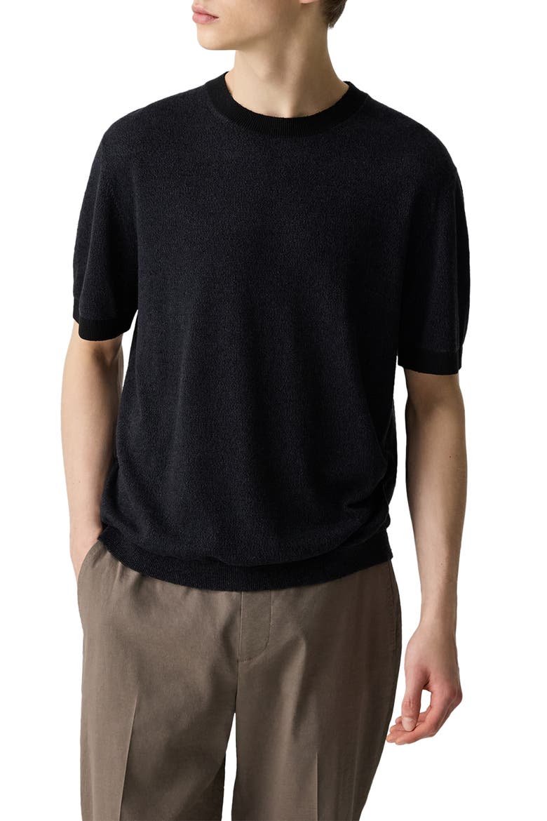 Linen & Silk Crewneck Tee, Main, color, BLACK