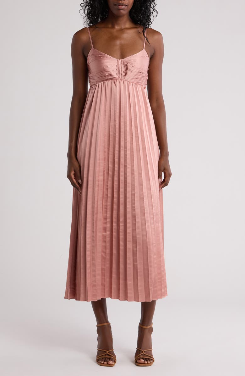 Blu Pepper Pleated Midi Sundress, Main, color, Dusty Pink