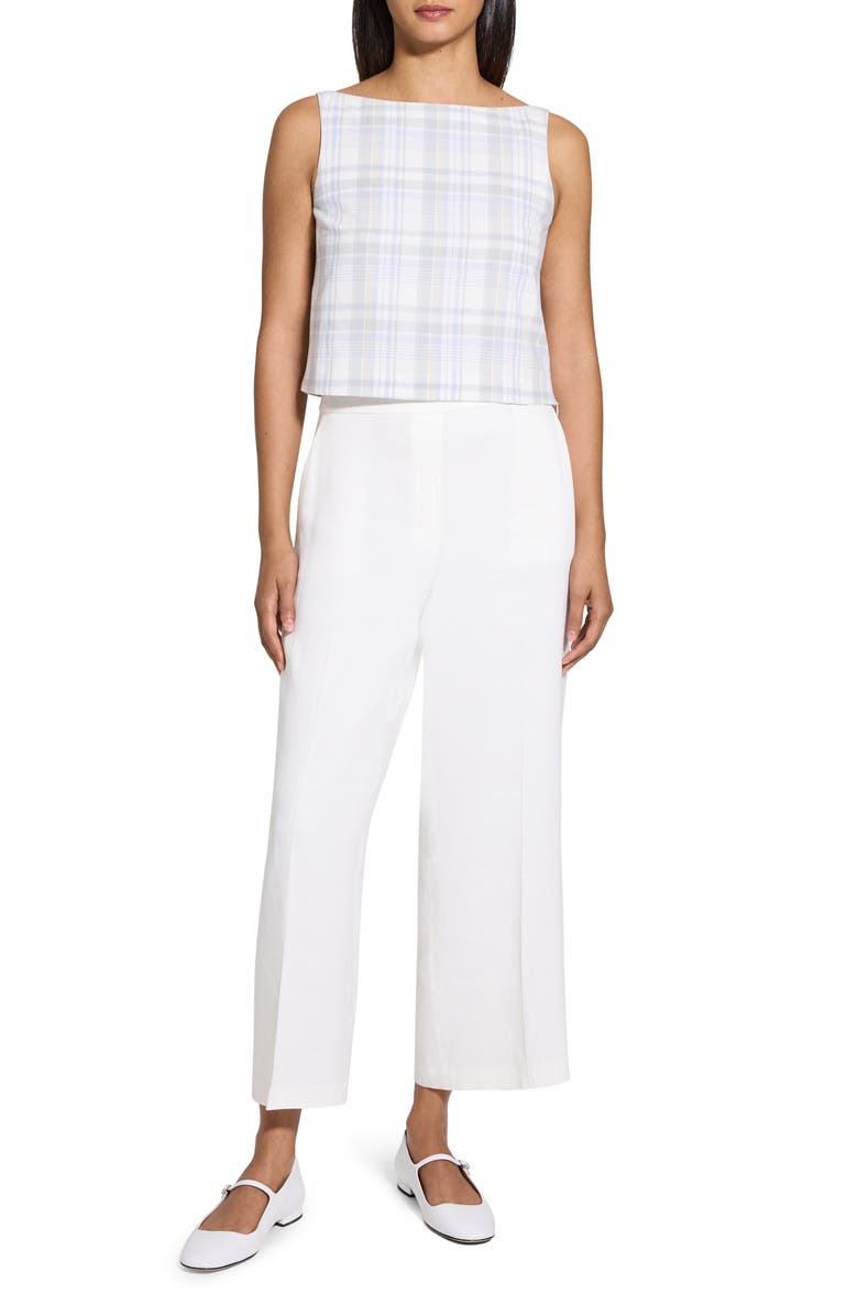 Theory Plaid Sleeveless Cotton & Linen Crop Top, Alternate, color, Olympic Multi