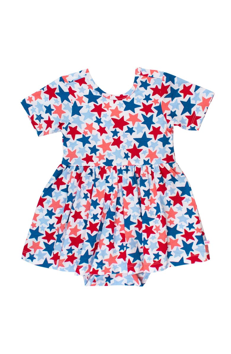 RuffleButts Baby/Toddler Knit Short Sleeve Twirl Romper, Main, color, Star-Spangled