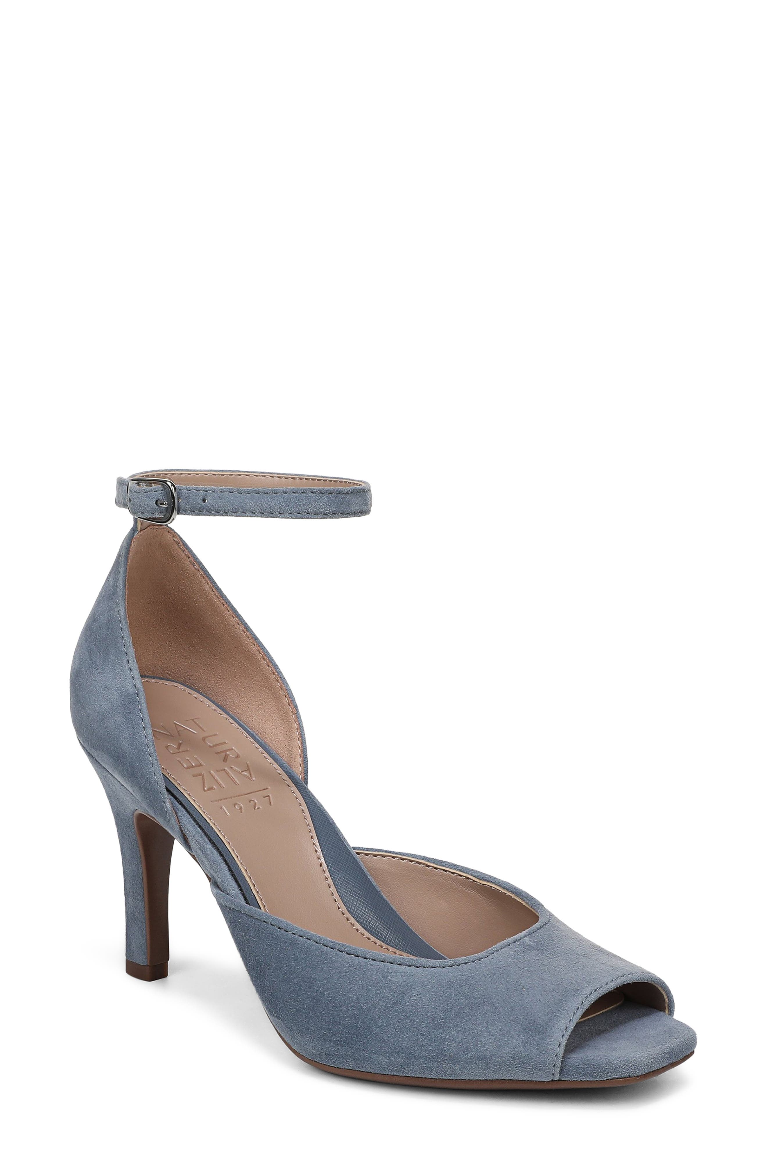 Naturalizer Asha Ankle Strap Peep Toe Pump, Main, color, Blue Ash Suede