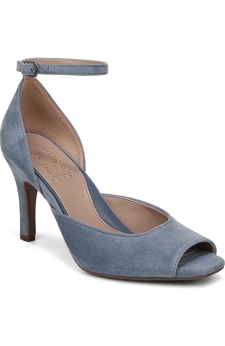 Naturalizer Asha Ankle Strap Peep Toe Pump, Main, color, Blue Ash Suede