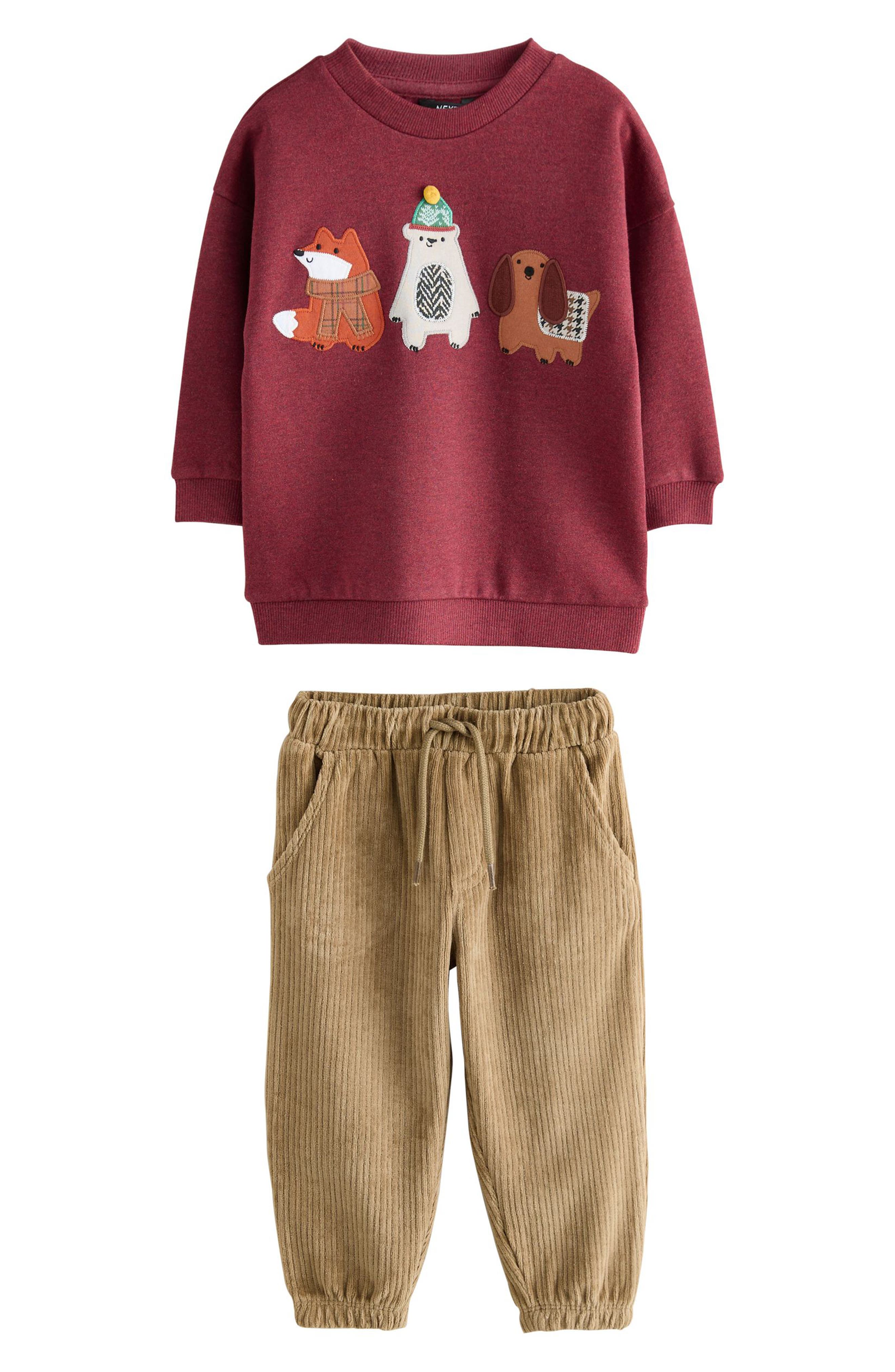 NEXT Kids' Animal Appliqué Sweatshirt & Corduroy Pants Set