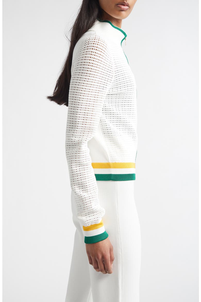 Geometric Point Open Knit Zip-Up Jacket, Alternate, color, BRIGHT WHITE MULTI