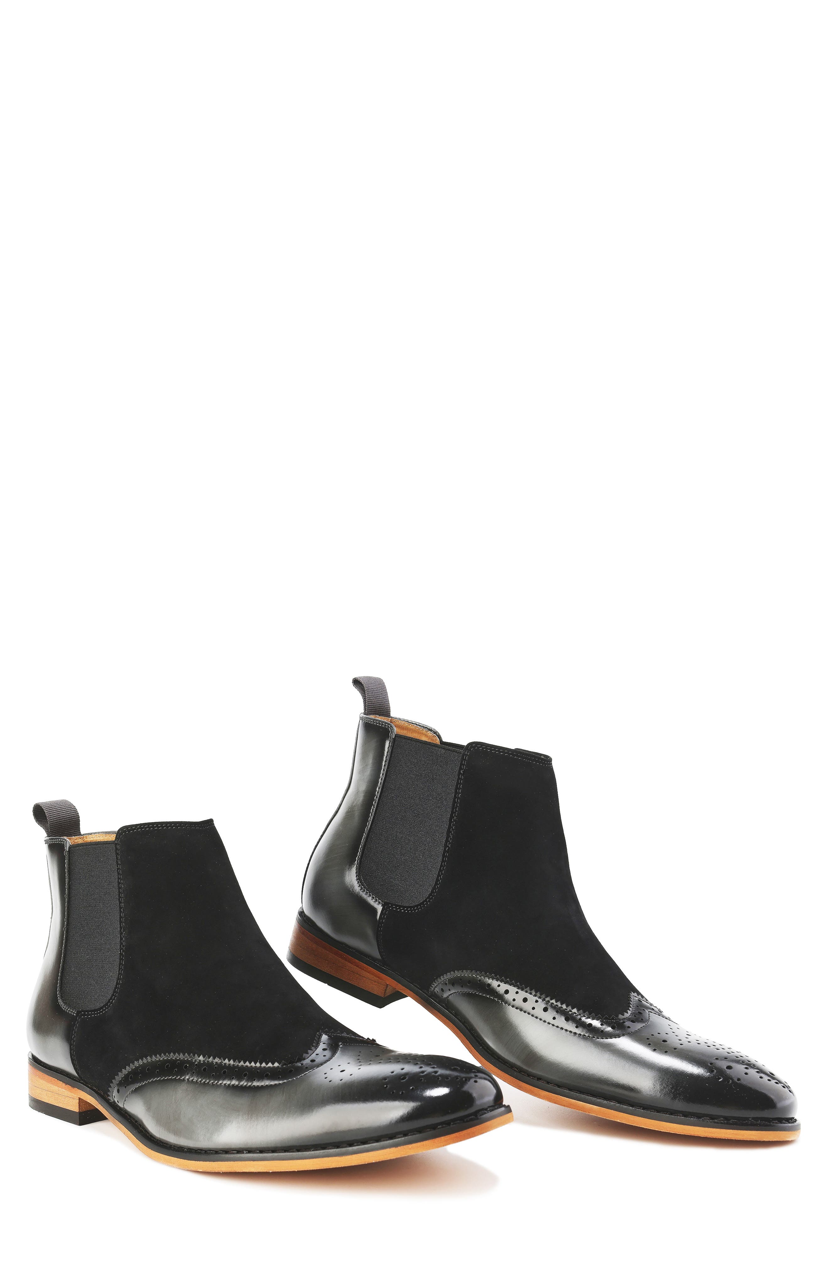 Gino Vitale Wingtip Brogue Two-Tone Chelsea Boot, Alternate, color, Gray/Black