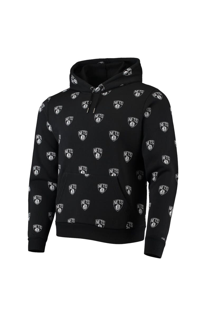 THE WILD COLLECTIVE Unisex The Wild Collective Black Brooklyn Nets Allover Logo Pullover Hoodie, Alternate, color, Black