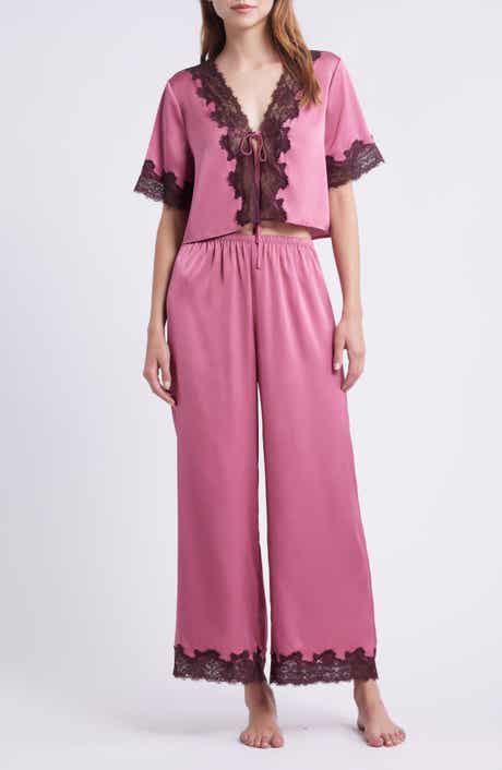 Open Edit Lace Trim Stretch Satin Crop Pajamas