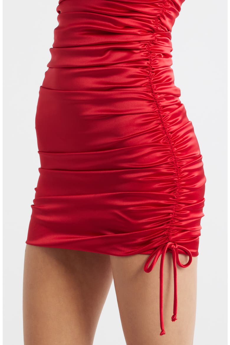 Ruched Off the Shoulder Long Sleeve Satin Minidress, Alternate, color, RED