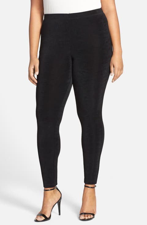 High Rise Stretch Knit Slim Pants (Plus)