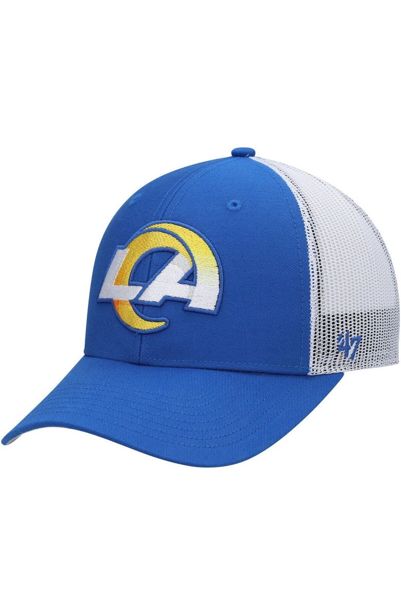 '47 Youth '47 Royal/White Los Angeles Rams Adjustable Trucker Hat, Main, color,
