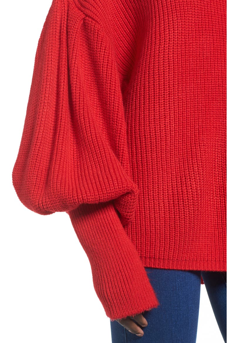 Balloon Sleeve Turtleneck Sweater, Alternate, color, RED