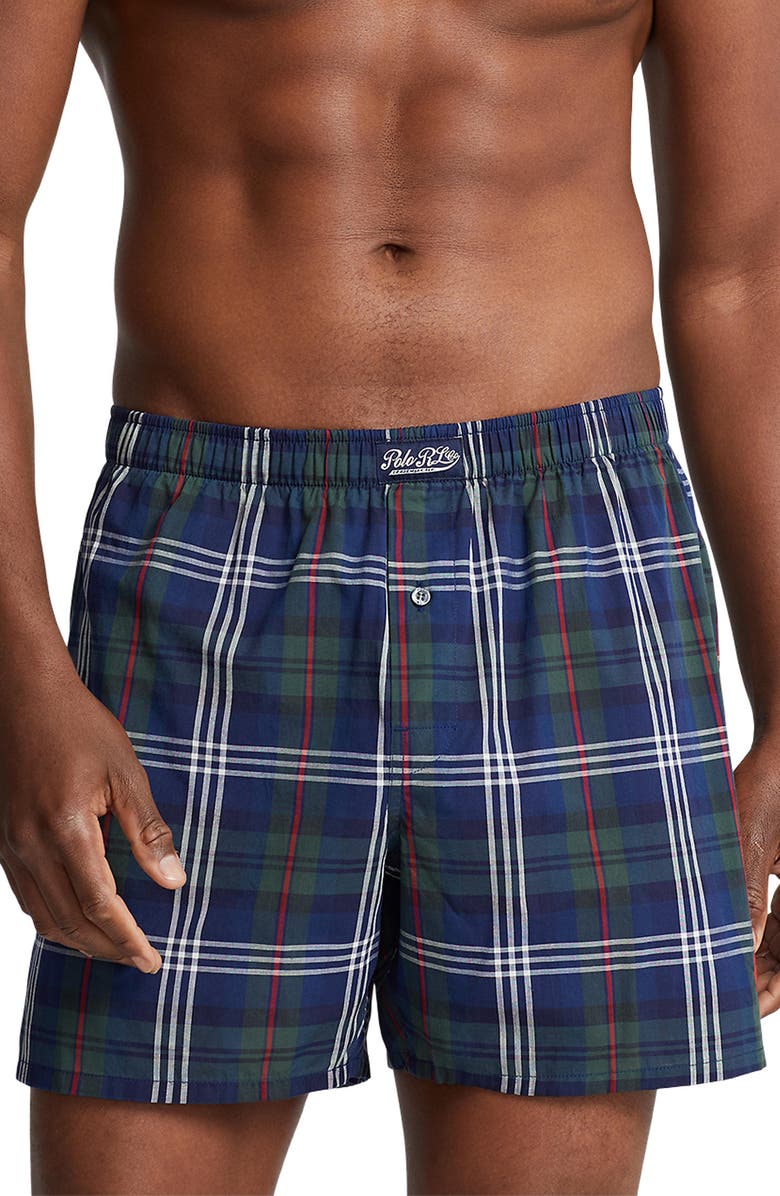 Polo Ralph Lauren Plaid Woven Cotton Boxers, Main, color, Navy