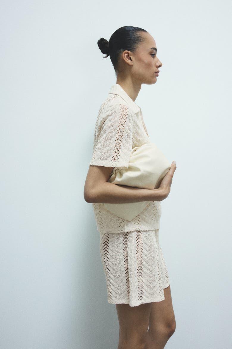 Crochet-look Polo Shirt, Alternate, color, Light beige